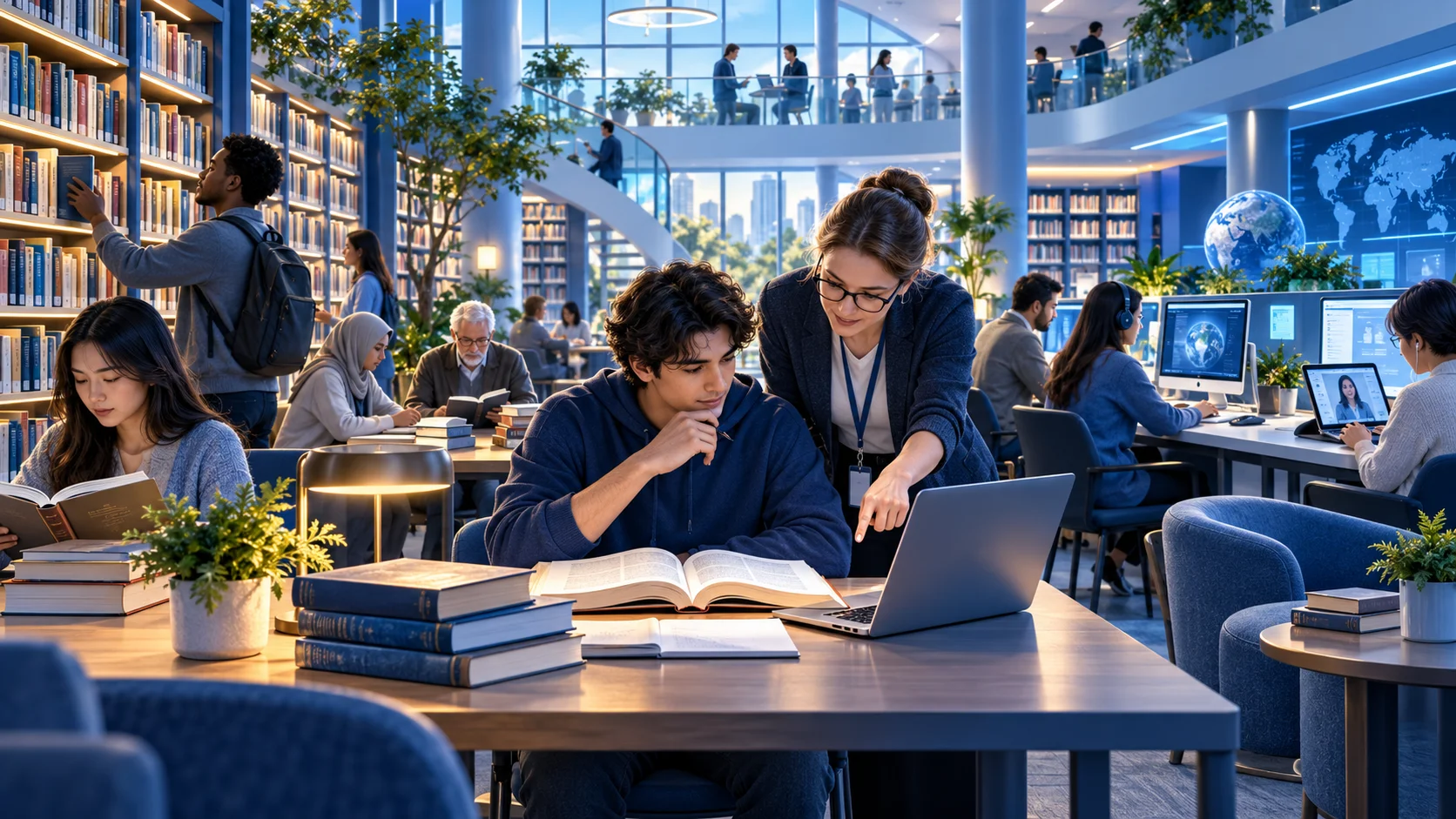 Some people believe libraries are the best places for finding information and using books, and other people believe that, because we can use computers, using libraries is a waste of time.  Discuss the views and give your opinion.