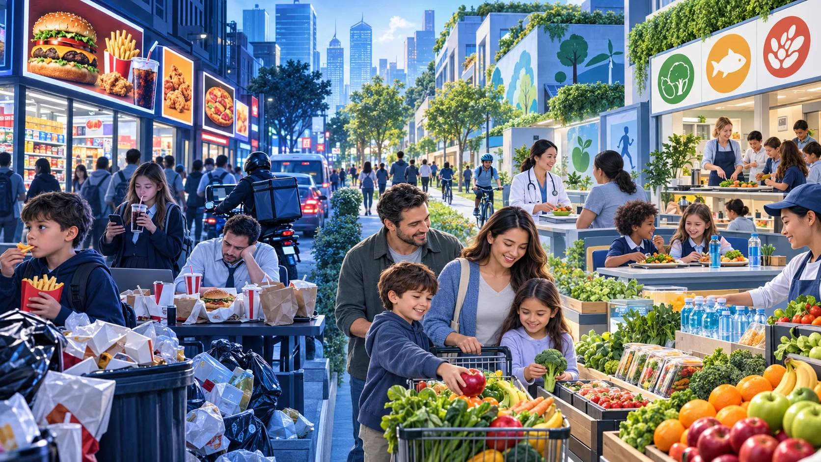 The availability of unhealthy food, such as fast food and junk food, has become more widespread in recent years.  What are some of the problems associated with this development?  What action can be taken to solve them?