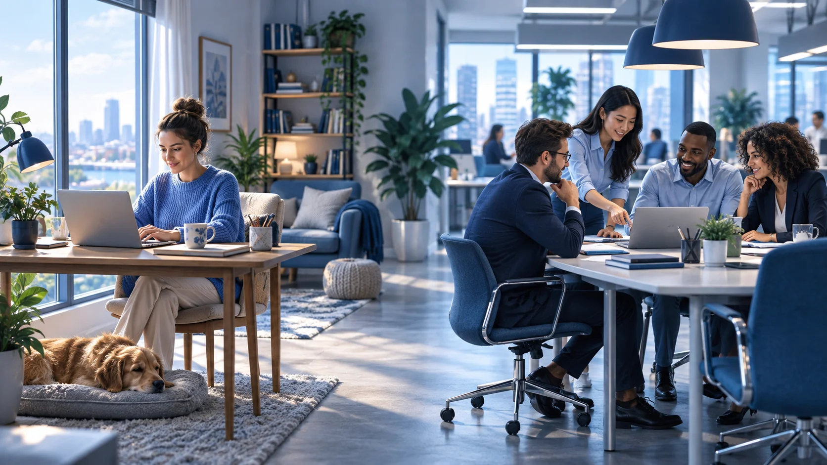 In some countries, companies allow people to work from home. In others, people are still expected to work in an office.  Discuss both views and give your own opinion.