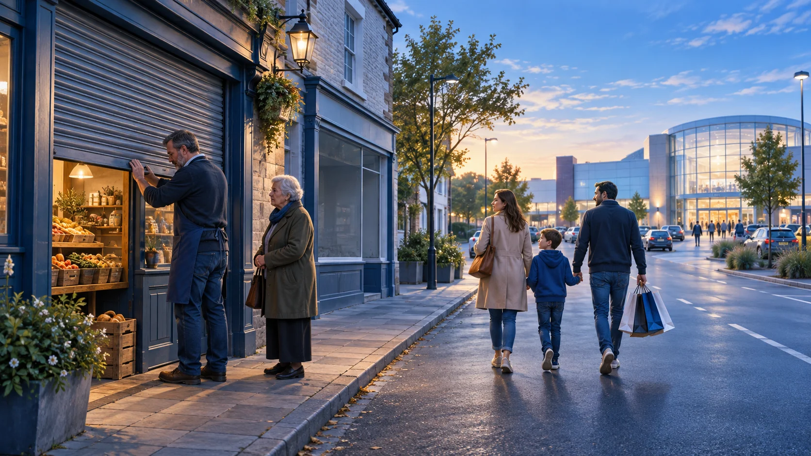 In recent years, many small local shops have closed because customers travel to large shopping centers or malls to do their shopping. Is this a positive or a negative development?
