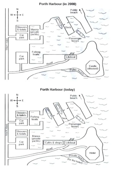 The plans show a harbor in 2000 and how it looks today.